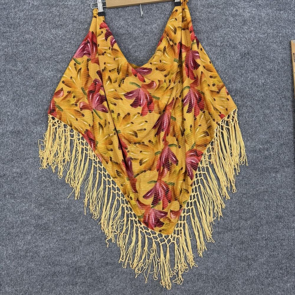Farm Rio Wrap Shawl Coverup Sarong One Size Yellow Floral Stripe Fringe Boho